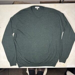 Peter Millar Sweater Mens L Green V-Neck Merino Wool Pullover Golf Long Sleeve